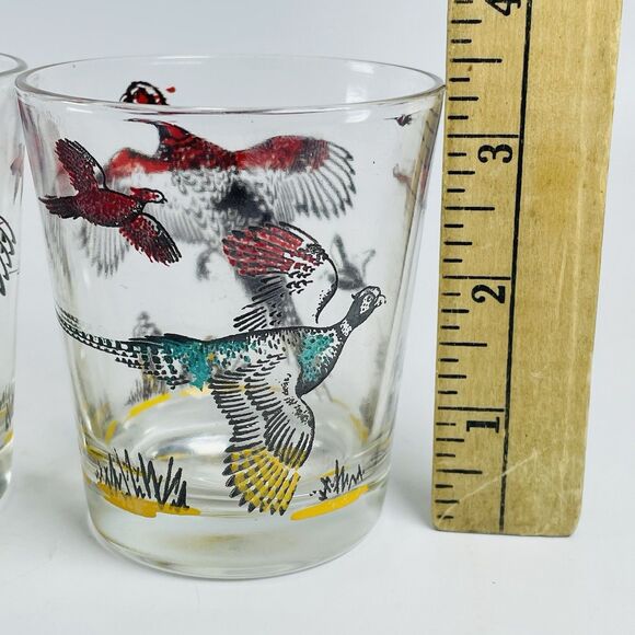 4 VTG Hazel Atlas Pheasant Hunter Low Ball Double Shot Barware Whiskey Glasses - Picture 4 of 10